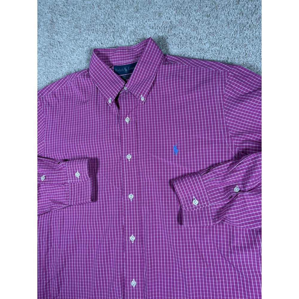 Polo Ralph Lauren Mens Large Custom Fit Pink Check Button Down Shirt Long Sleeve